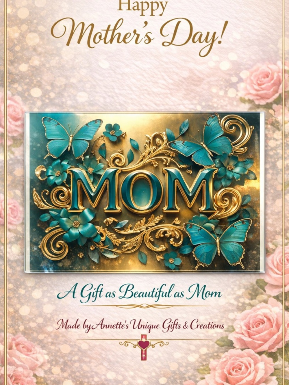 Teal & Gold 'MOM' Decorative Cutting Board( perfect gift for Mother’s Day